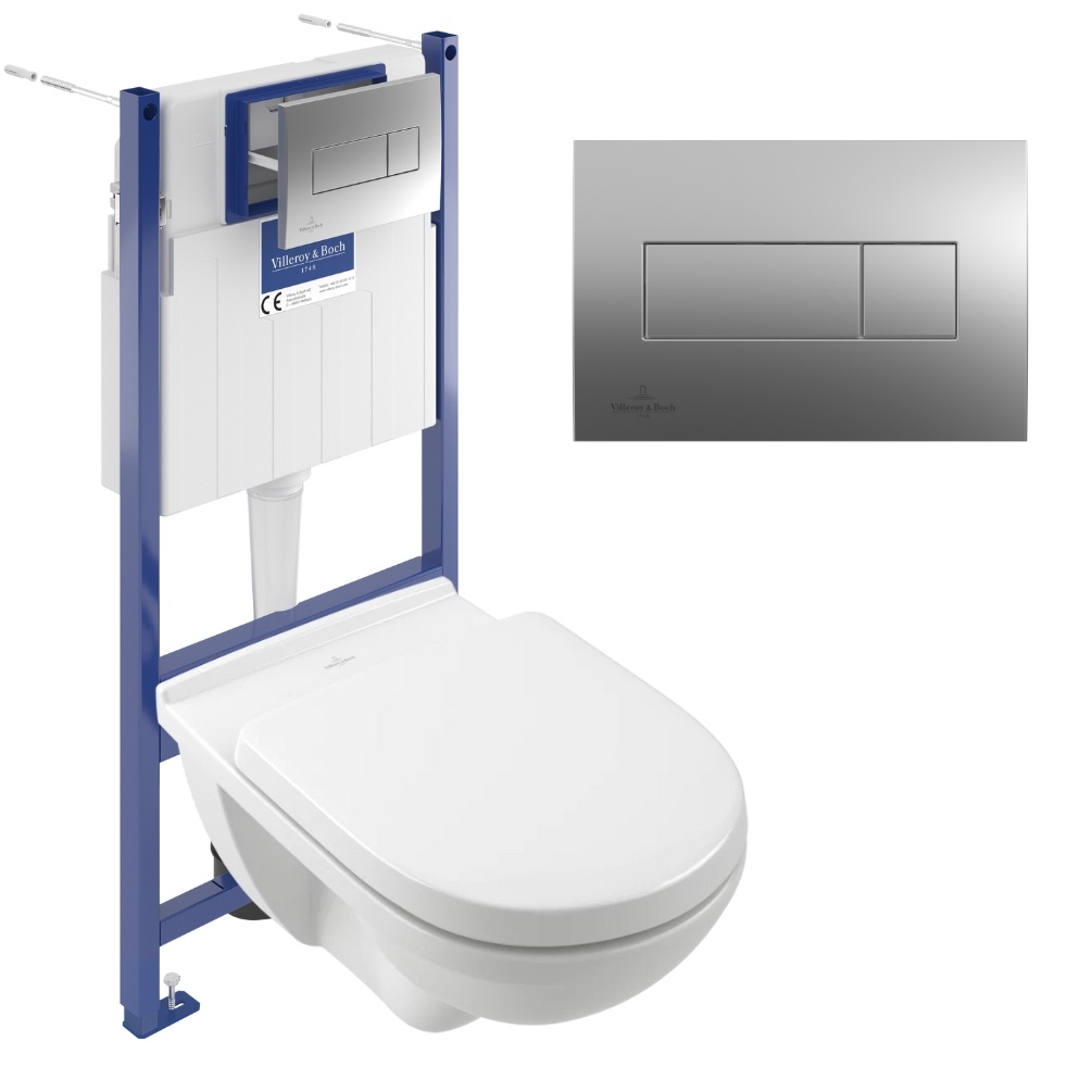 Product cut out photo of Villeroy & Boch O.Novo Wall Hung WC & ViConnect Pro S 1.12m Toilet Frame in Matt Chrome 92122869 5660H101